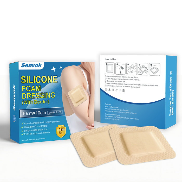 Senvok Silicone Foam Dressing(10cm x 10cm 10 Pack)