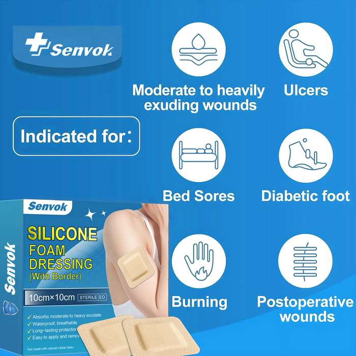 Senvok Silicone Foam Dressing(10cm x 10cm 10 Pack)
