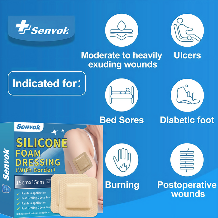 Senvok Silicone Foam Dressing(15cm x 15cm 5 Pack)