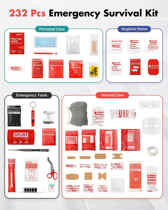 Senvok Large First Aid Kit for Car, Home & Travel - Emergency Survival Kit with Zip Stitch Wound Closure and Molle Pack Pockets - Ideal for Camping, Hiking, Outdoor Adventures