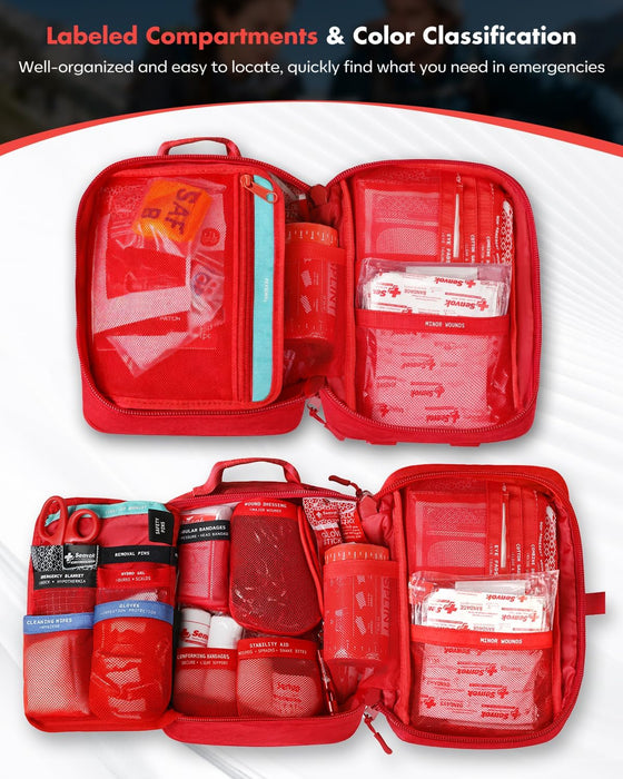 Senvok Large First Aid Kit for Car, Home & Travel - Emergency Survival Kit with Zip Stitch Wound Closure and Molle Pack Pockets - Ideal for Camping, Hiking, Outdoor Adventures