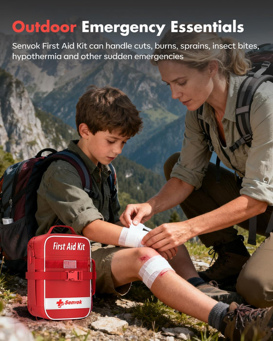 Senvok Large First Aid Kit for Car, Home & Travel - Emergency Survival Kit with Zip Stitch Wound Closure and Molle Pack Pockets - Ideal for Camping, Hiking, Outdoor Adventures