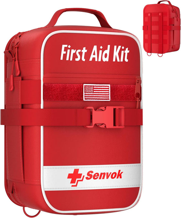 Senvok Large First Aid Kit for Car, Home & Travel - Emergency Survival Kit with Zip Stitch Wound Closure and Molle Pack Pockets - Ideal for Camping, Hiking, Outdoor Adventures