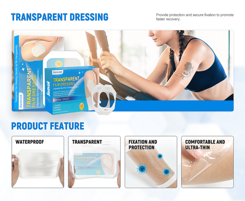 Senvok Transparent Film Dressing(6cm x 7cm,100 Pack)