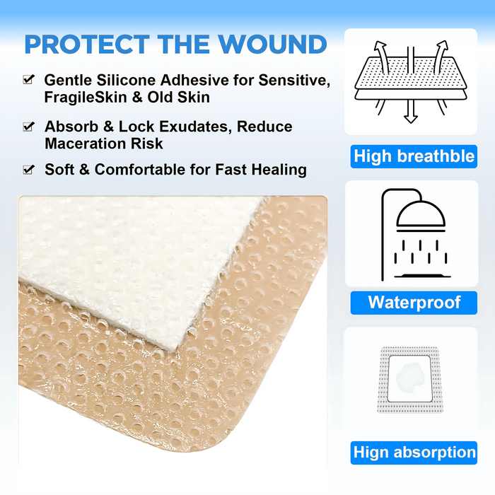 Senvok Silicone Foam Dressing(7.5cm x 7.5cm 10 Pack)