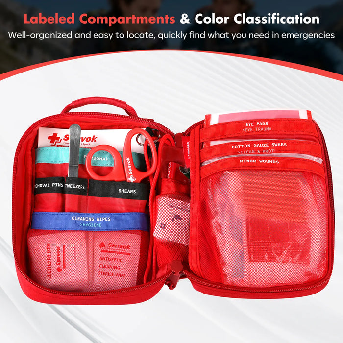Senvok 121 Pcs First Aid Kit for Car, Home & Travel - Emergency Survival Kit with Zip Stitch Wound Closure and Molle Pack Pockets - Ideal for Camping, Hiking, Outdoor Adventures